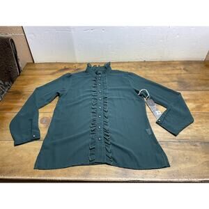 DOUBLE D RANCH Women’s S Green Sheer Western Cowgirl Ruffle Button Down NWT